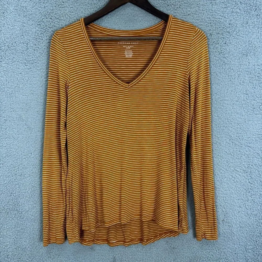 American eagle top womens XS burnt orange striped soft & sexy slub oversized